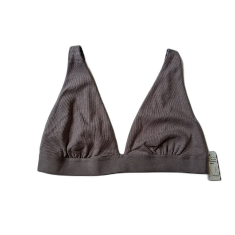 No Boundaries Taupe Wirefree Plus Size Cotton Ribbed Plunge Bra Women's XXXL